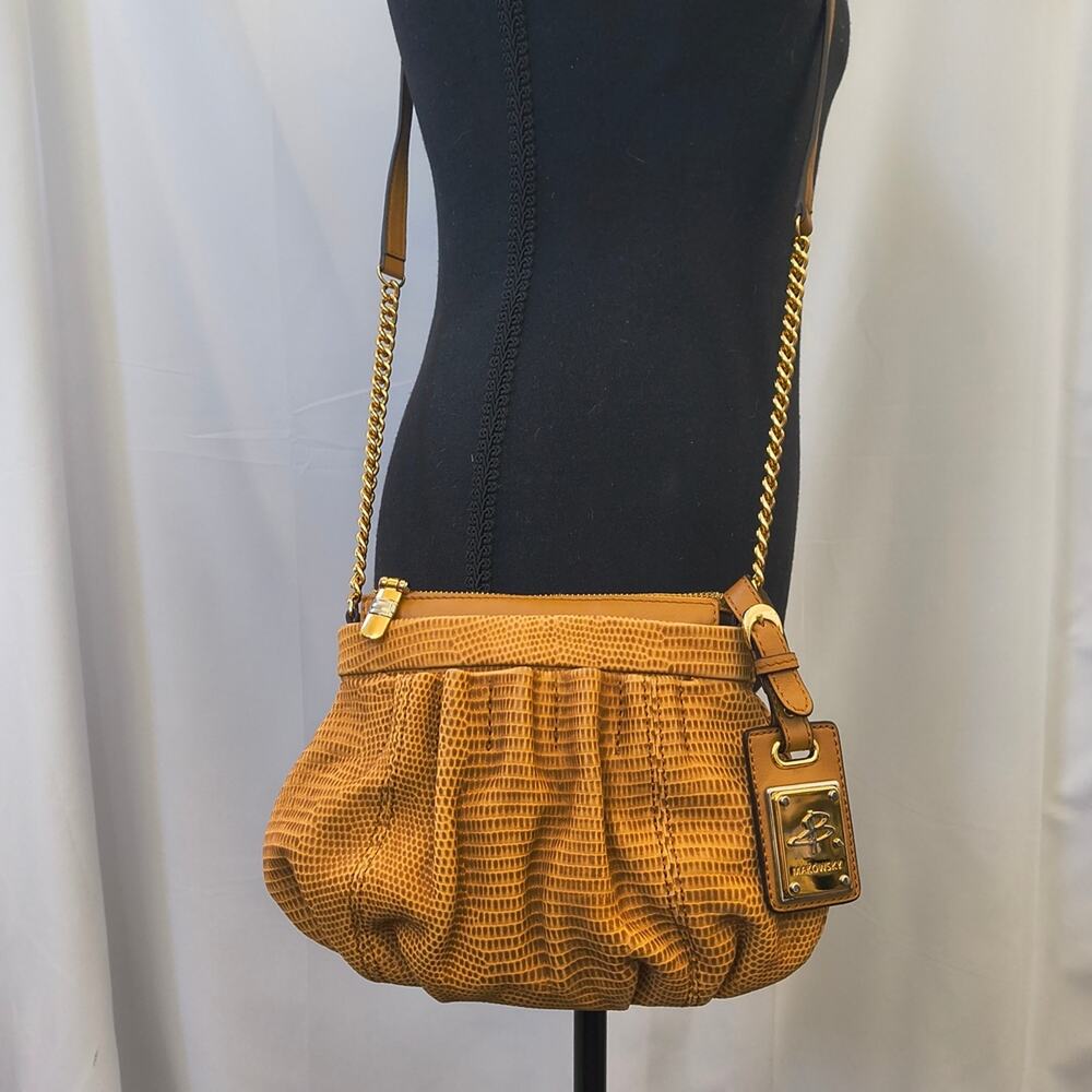 B.Makowski Tan Textured Leather Crossbody Bag - Like New